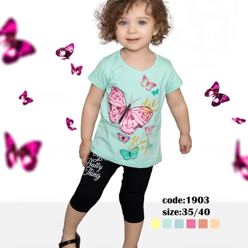 تیشرت و شلوارک دخترانه طرح پروانه سایز ۴0/35 کد ۱903- فروشگاه اینترنتی بچه شیک